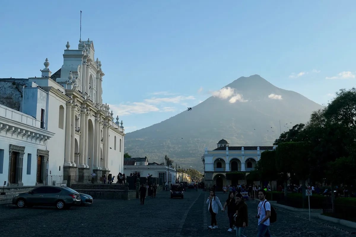 Quiet street scene in Antigua Guatemala in February 2020