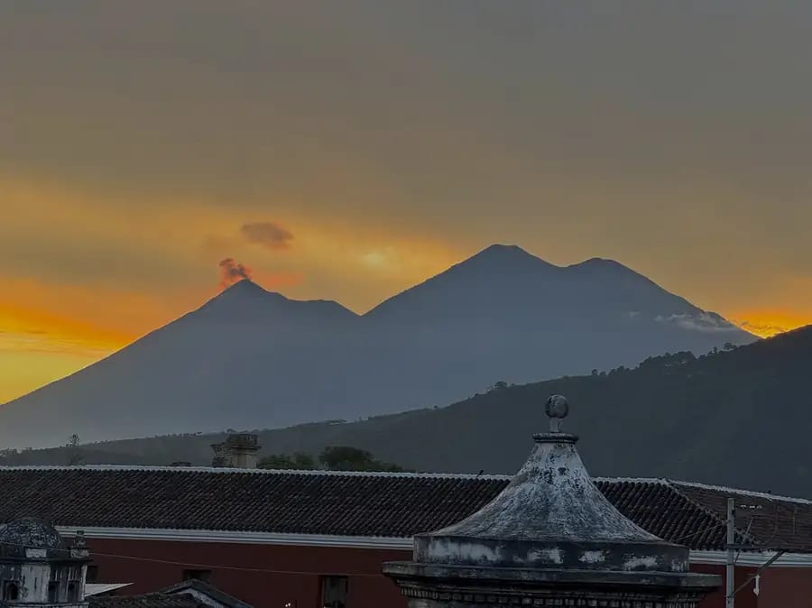 Sunset behind a volcano viewed from Antigua Guatemala
