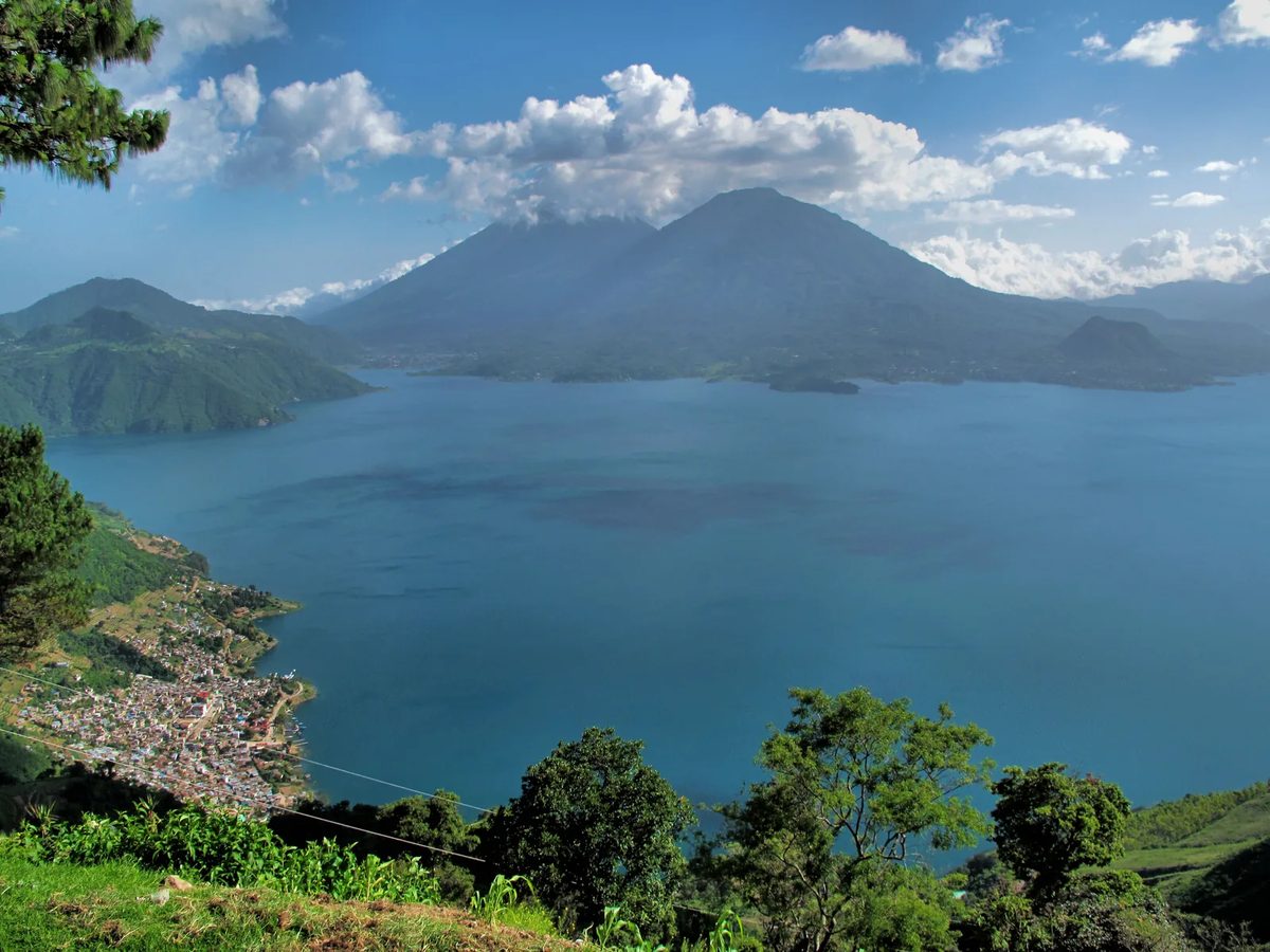 Lake Atitlan and the village of San Pedro La Laguna, Solola, Guatemala