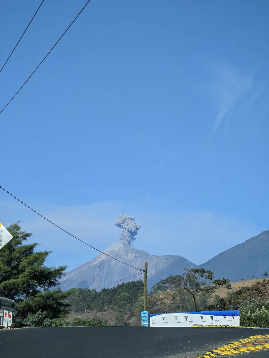 Volcan de Fuego erupting, seen from the road toward Escuintla