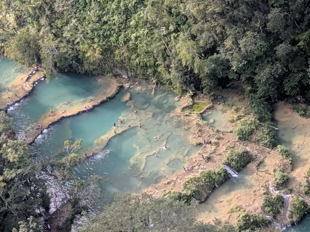 The turquoise Semuc Champey pools seen from above